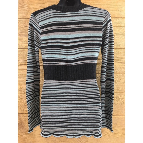 Lola Womens Shirt Medium Striped Mint Blue Black - Picture 2 of 8